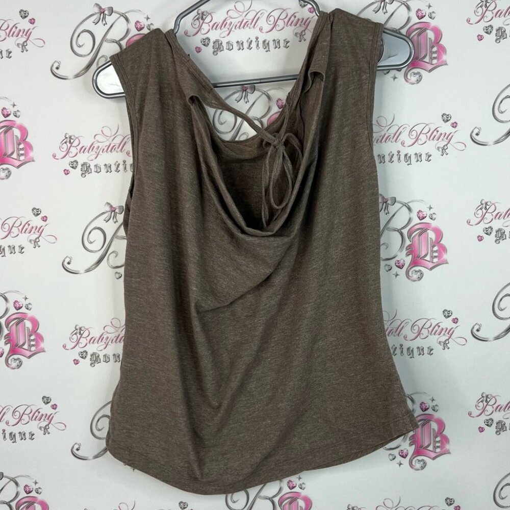 Prana tank top tie up open back stretchy loose fitting bow Brown Tank Top - Picture 2 of 6